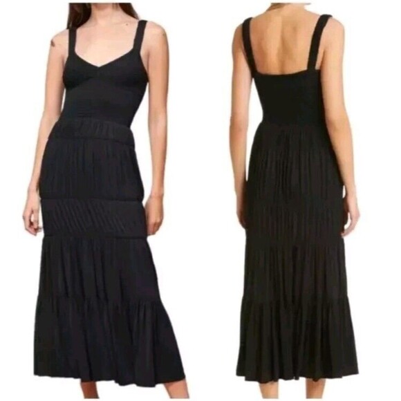 LA LIGNE Dresses & Skirts - La Ligne Mary Alice Smocked Layered Tank Jersey Maxi Dress Size L Black #D6997